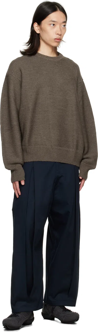 Sage Nation Navy Box Pleat Trousers In Multi