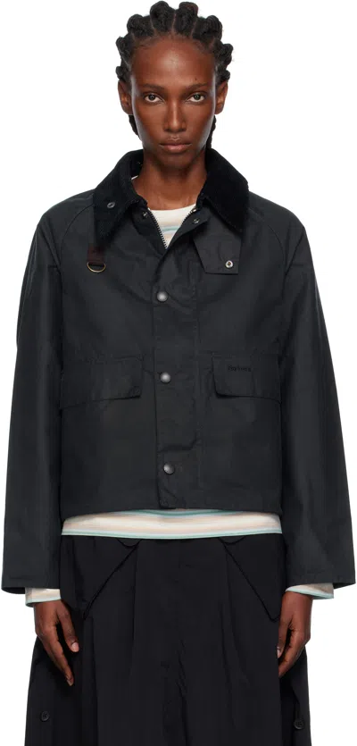 Barbour Navy Spey Slim Waxed Jacket In Blue
