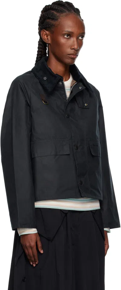 Barbour Navy Spey Slim Waxed Jacket In Blue