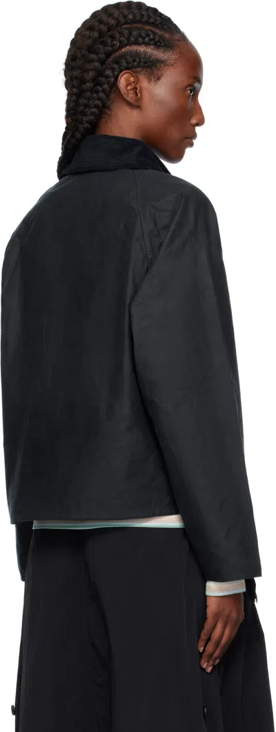 Barbour Navy Spey Slim Waxed Jacket In Blue