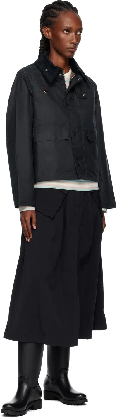 Barbour Navy Spey Slim Waxed Jacket In Blue