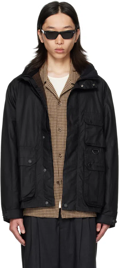 Barbour Black Re-engineered Utility Bedale Waxed Jacket In Black