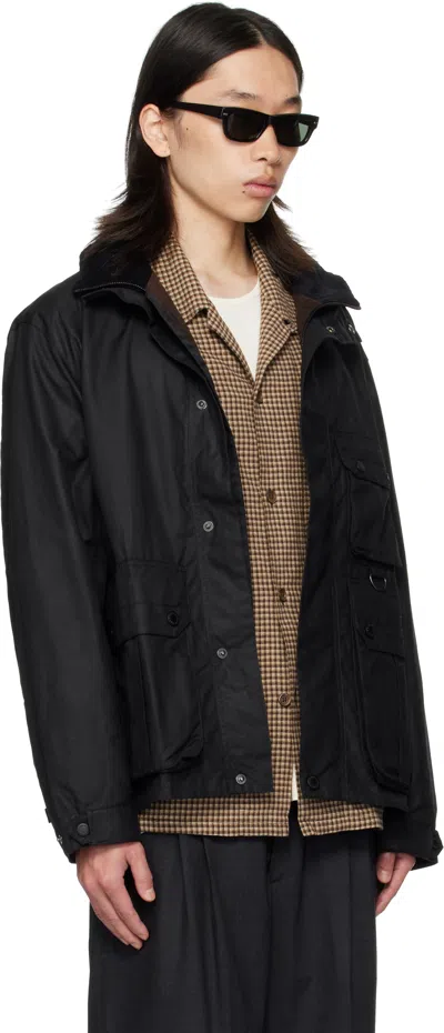 Barbour Black Re-engineered Utility Bedale Waxed Jacket In Black