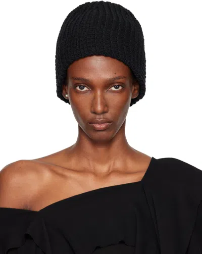 Yohji Yamamoto Black Cardigan Stitch Knit Beanie In Brown