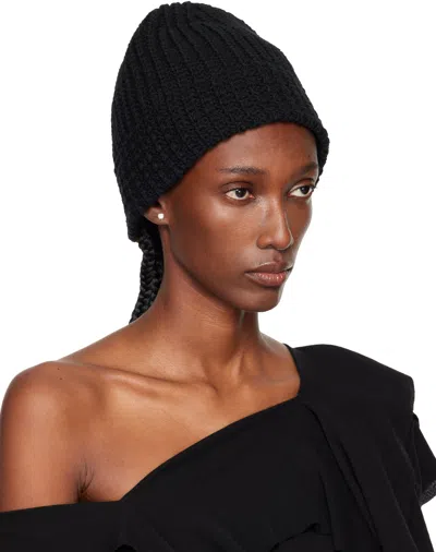 Yohji Yamamoto Black Cardigan Stitch Knit Beanie In Brown