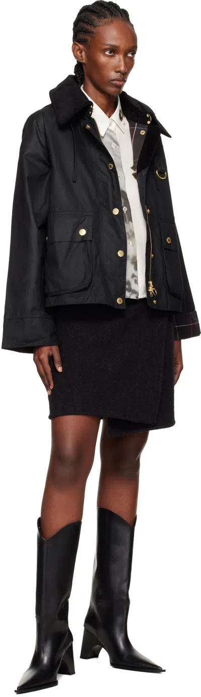 Barbour Black Reighton Spey Waxed Jacket In Black