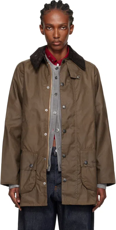Barbour Brown Beaufort Waxed Jacket In Animal Print