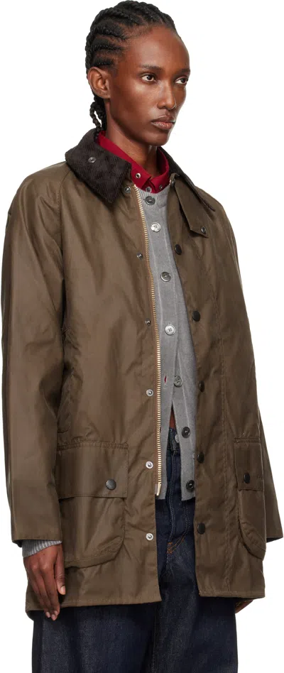 Barbour Brown Beaufort Waxed Jacket In Animal Print