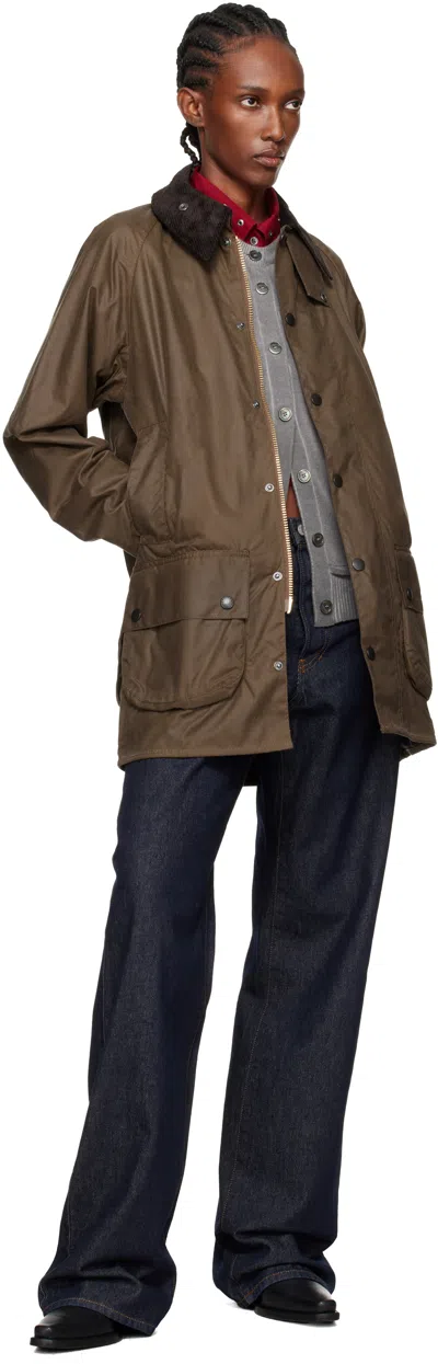 Barbour Brown Beaufort Waxed Jacket In Animal Print