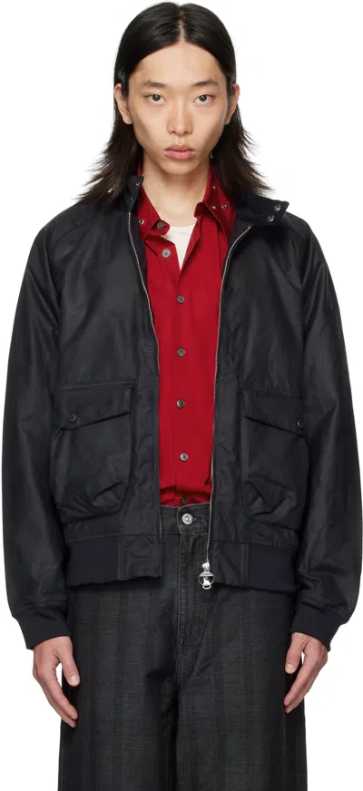 Barbour Navy Modern Royston Waxed Jacket In Black
