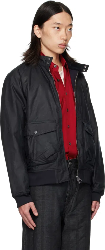 Barbour Navy Modern Royston Waxed Jacket In Black