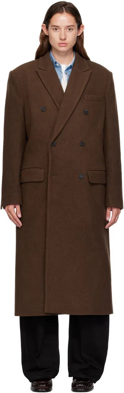 Le17septembre Brown Double Breasted Long Coat In Multi