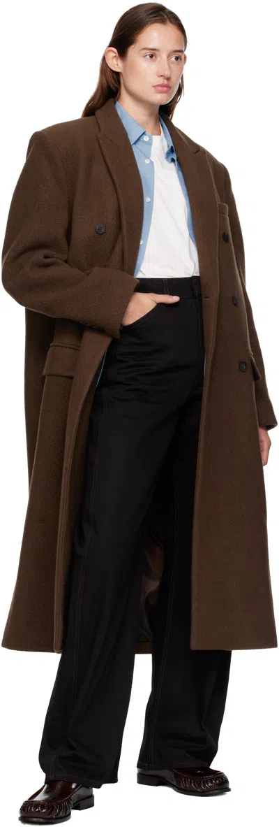 Le17septembre Brown Double Breasted Long Coat In Multi