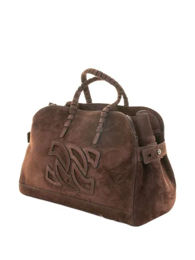Casadei Park Avenue Double Handle Bag In Cocoa Suede