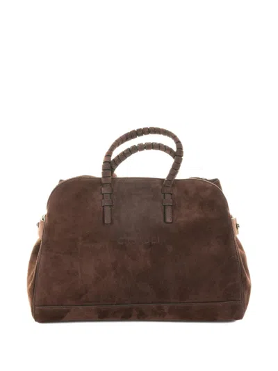 Casadei Park Avenue Double Handle Bag In Cocoa Suede
