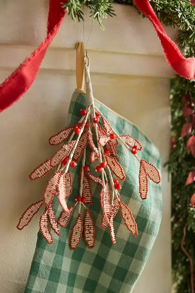 Terrain Beaded Mistletoe Stocking Charm In Red