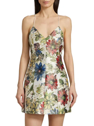 Alice And Olivia Tayla Metallic Floral-print Jacquard Mini Dress In Green