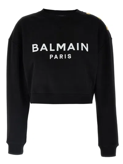 Balmain Biologic Cotton Sweatshirt With Frontal Logo In Black