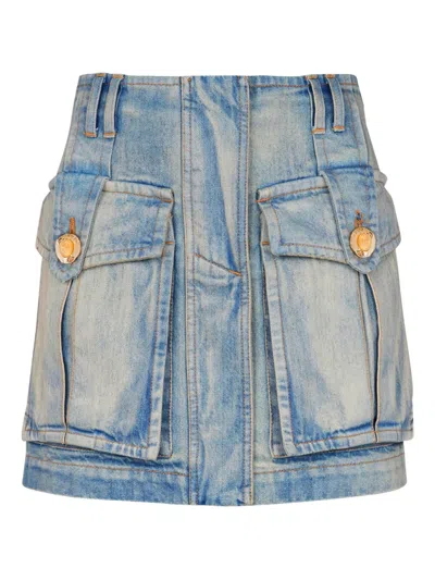 Balmain Belted Skirt In Blue