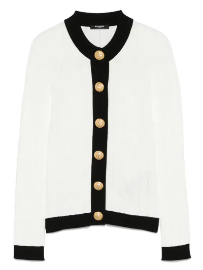 Balmain Two-tone Cardigan In White