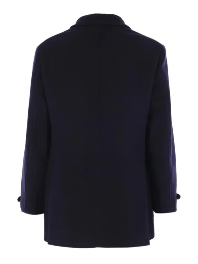 Brunello Cucinelli Double-breasted Wool Coat With Peak Lapels In Blue