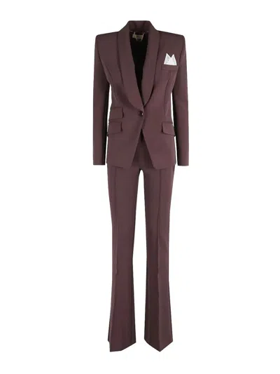Elisabetta Franchi Single-breasted Tailored Suit With Flared Pants In Burgundy