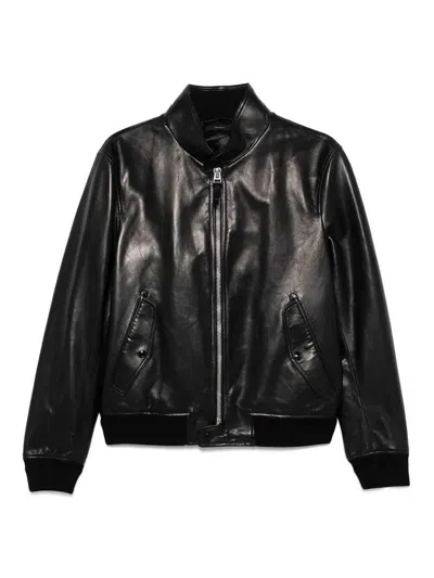 Tom Ford Lambskin Leather Jacket With Minimalistic Design In Black