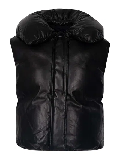 Jil Sander Leather Padded Gilet In Black