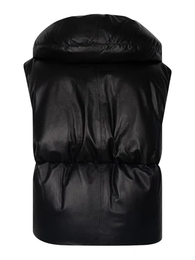 Jil Sander Leather Padded Gilet In Black