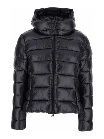 Save The Duck Cosmary Black Down Jacket With Removable Hood And Logo Patch On The Sleeve In Tech Fabric Woman In Black