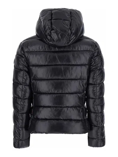 Save The Duck Cosmary Black Down Jacket With Removable Hood And Logo Patch On The Sleeve In Tech Fabric Woman In Black