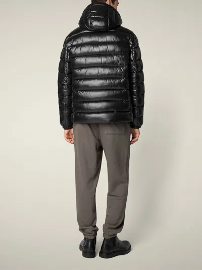 Save The Duck Florian Down Jacket With Lacquered Finish And Removable Hood Clothing In Black