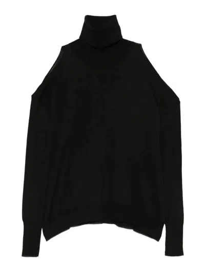 Roberto Collina Cut-out Oversized Turtleneck Sweater Clothing In Black