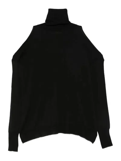 Roberto Collina Cut-out Oversized Turtleneck Sweater Clothing In Black