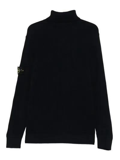 Stone Island Black Wool Turtleneck Sweater In Black