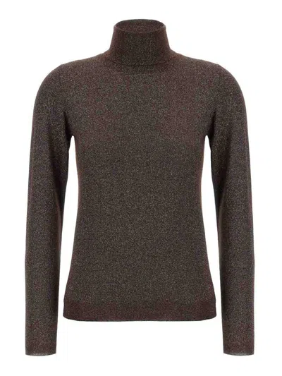 Brunello Cucinelli Sparkling Cashmere And Silk Lightweight Turtleneck Sweater In Brown