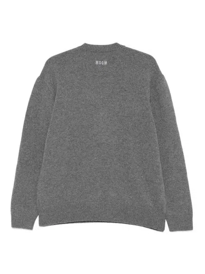 Msgm Mushroom-intarsia Wool Blend Pullover Clothing In Gray