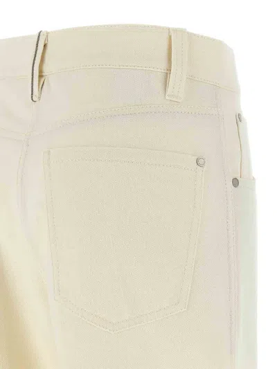Brunello Cucinelli Crop Pants With Belt Loops And Pockets In Neutral