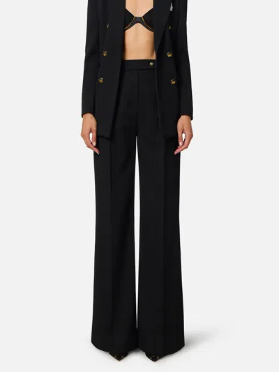 Elisabetta Franchi Gabardine Palazzo Trousers In Black