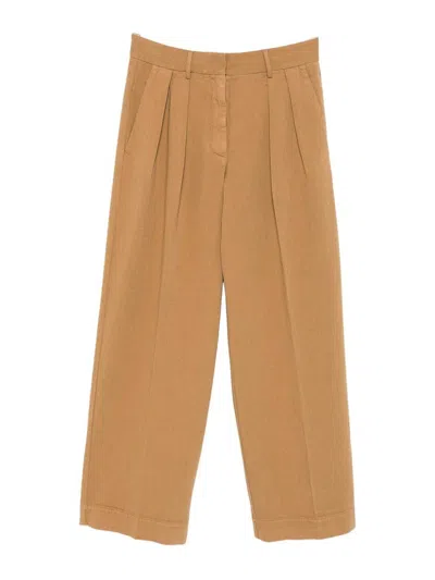 Forte Forte Beige Wide-leg Trousers With Pleated Front In Brown