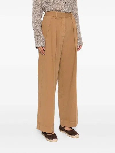Forte Forte Beige Wide-leg Trousers With Pleated Front In Brown