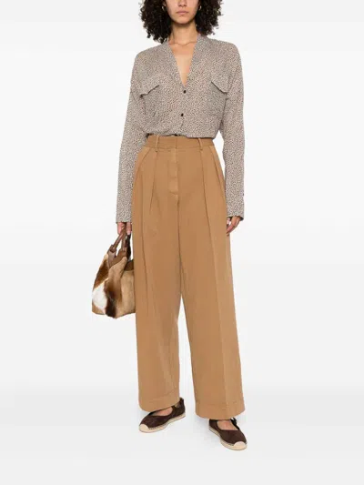 Forte Forte Beige Wide-leg Trousers With Pleated Front In Brown