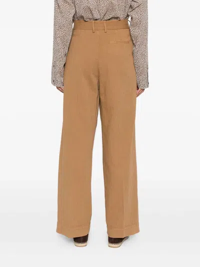 Forte Forte Beige Wide-leg Trousers With Pleated Front In Brown