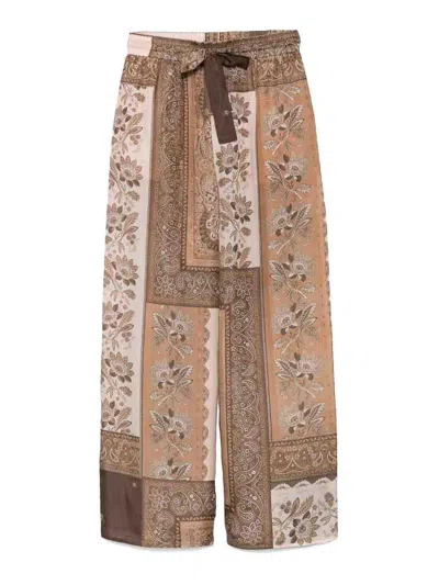 Zimmermann Lucky Silk Wide Leg Pants In Brown