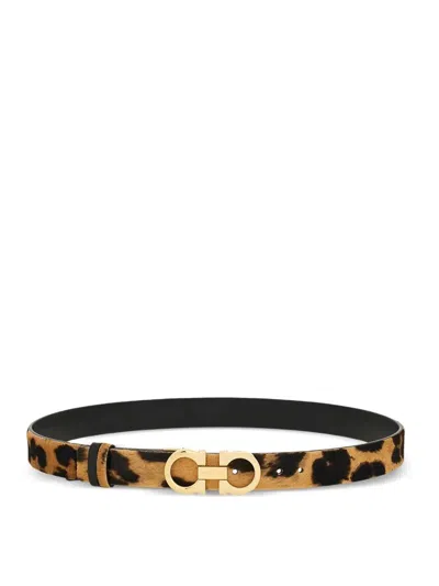 Ferragamo Animal-print Pony Hair Gancini Belt In Animal Print