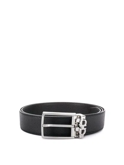 Ferragamo Black Reversible Belt With Gancini Buckle Belt