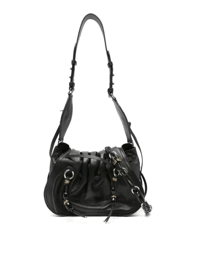 Isabel Marant Bolton Embellished Tasseled Textured-leather Shoulder Bag In Black