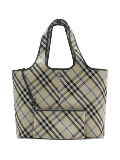 Burberry Medium Check Tote Bag In Black