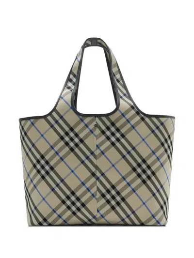 Burberry Medium Check Tote Bag In Black