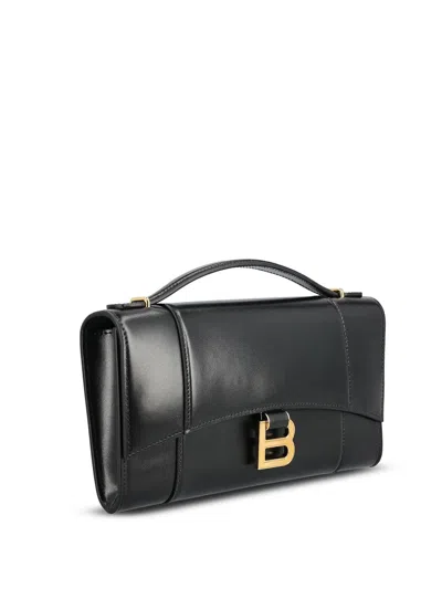 Balenciaga Hourglass Leather Top Handle Clutch In Black